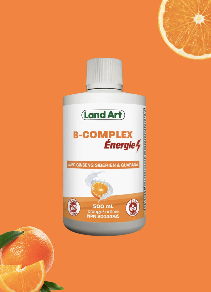 B-Complex Énergie - Vitamine Liquide - 500ml - Orange & Crème - Land Art